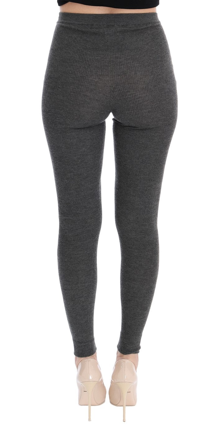 Schicke graue Kaschmir-Strumpfhose mit hoher Taille