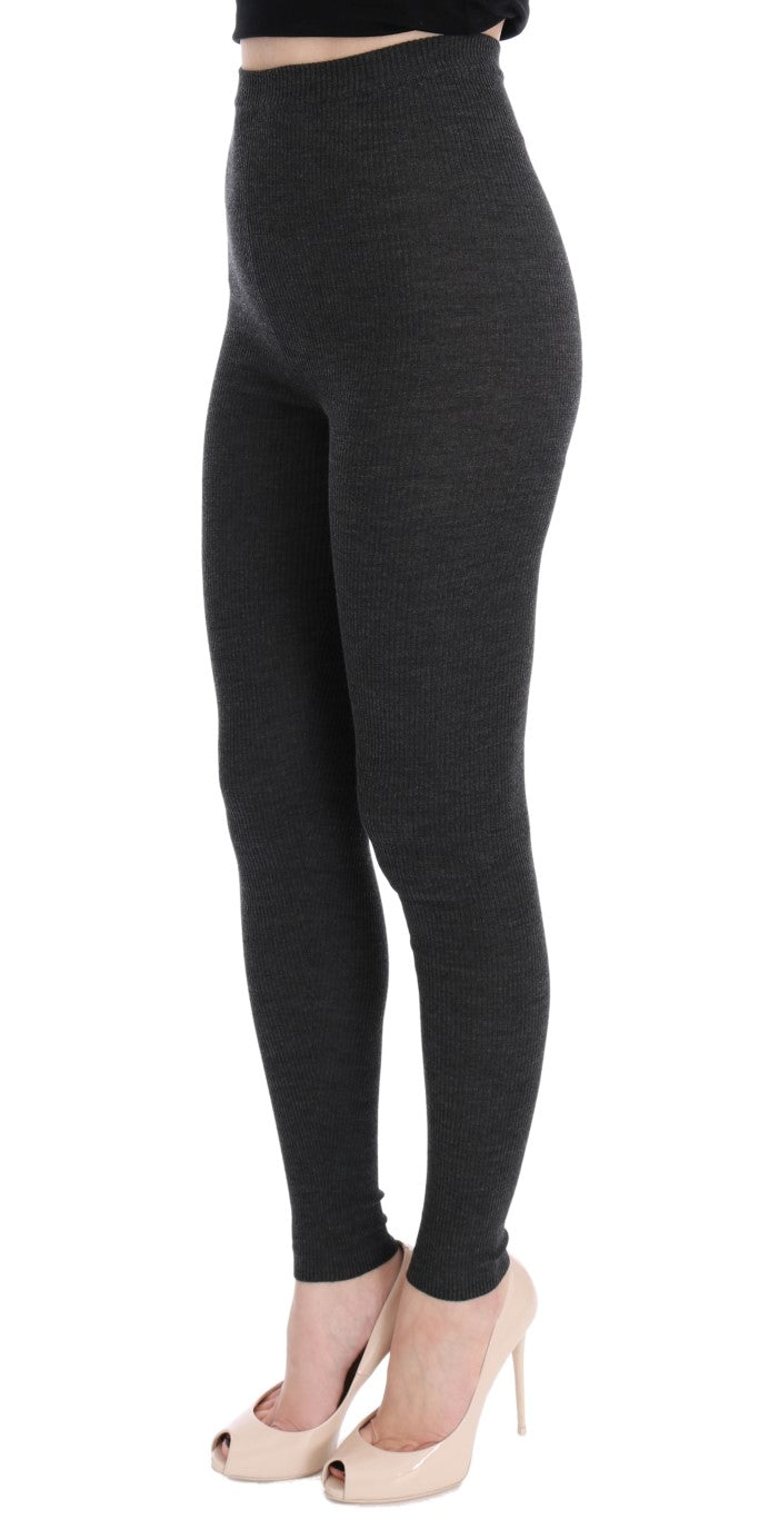Elegante graue Wollstrumpfhose mit hoher Taille
