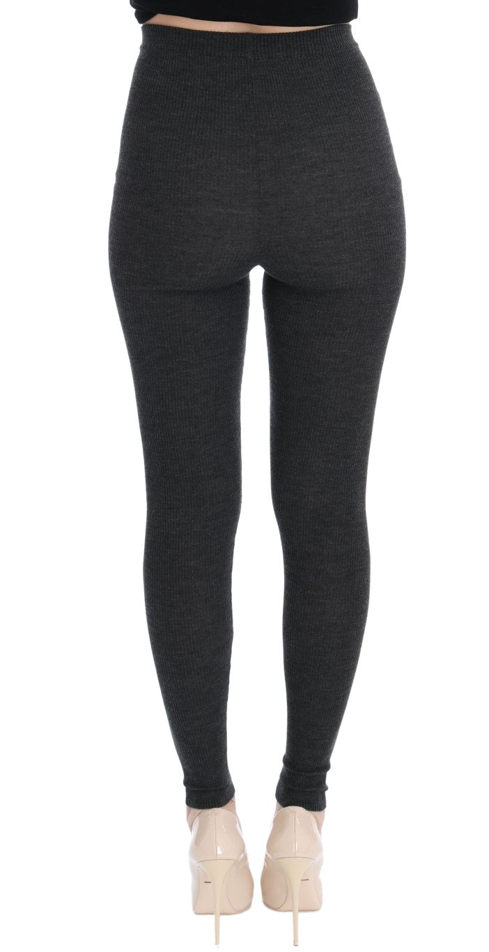 Elegante graue Wollstrumpfhose mit hoher Taille
