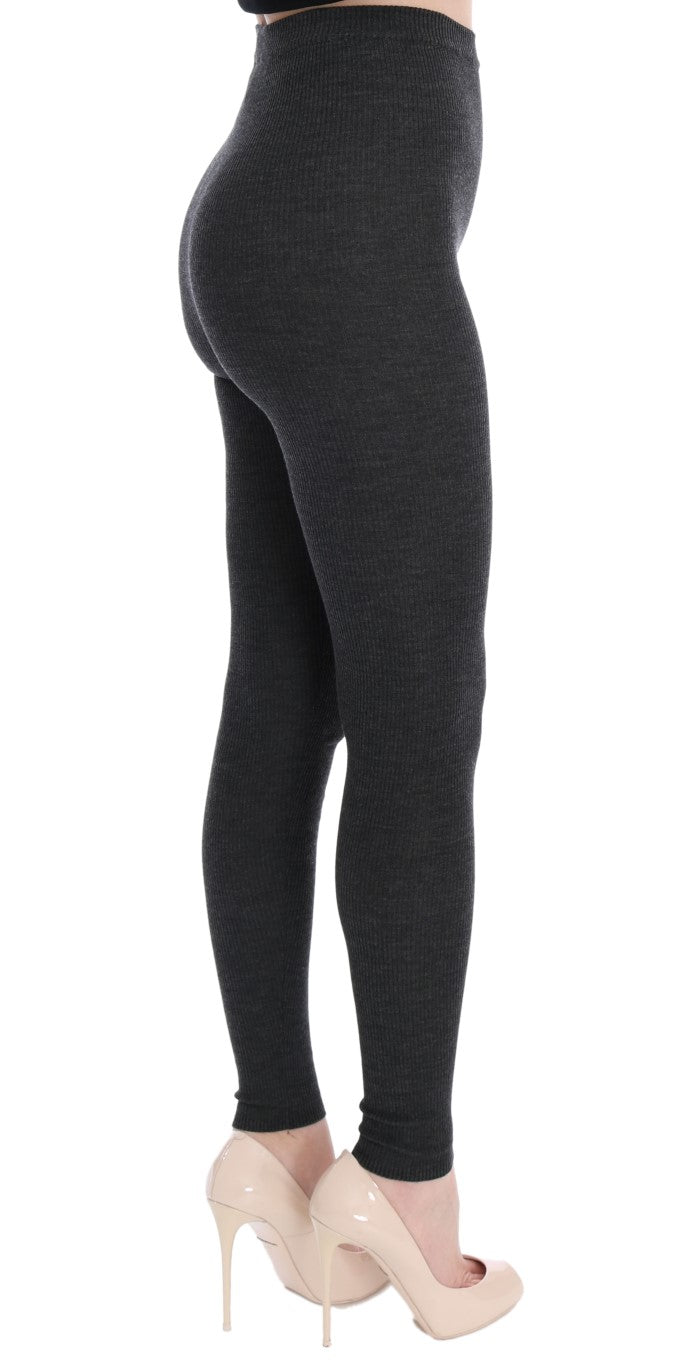 Elegante graue Wollstrumpfhose mit hoher Taille