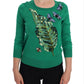 Verzierter grüner Seidenpullover
