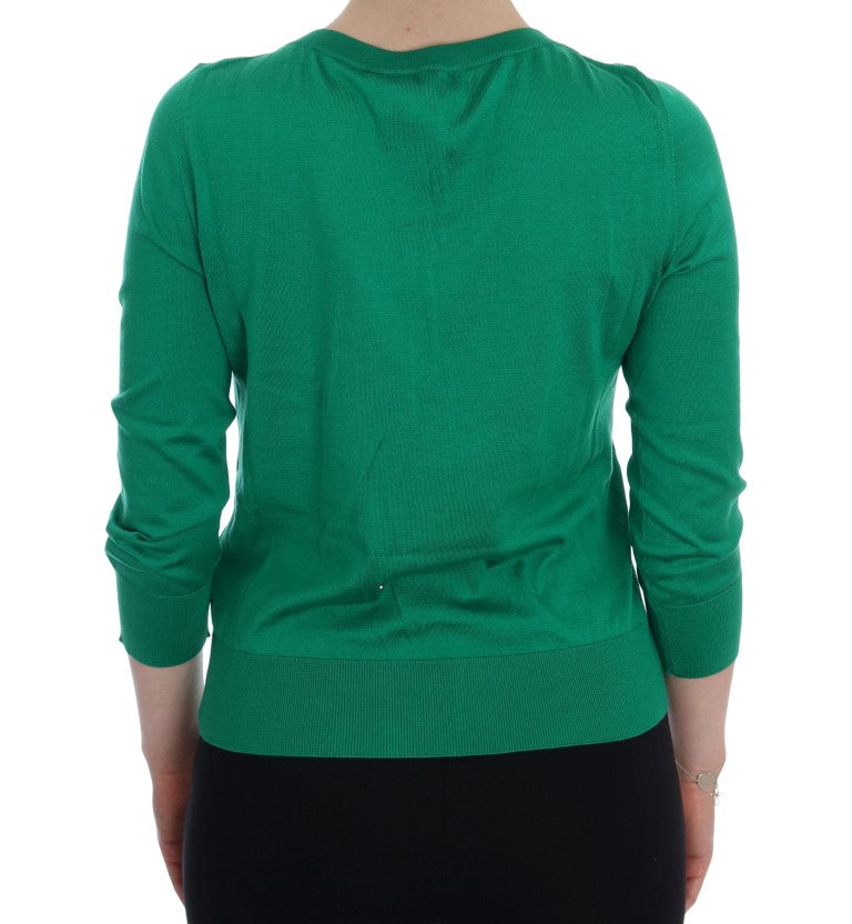 Verzierter grüner Seidenpullover