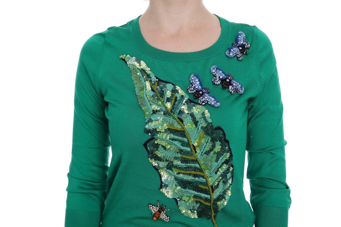 Verzierter grüner Seidenpullover