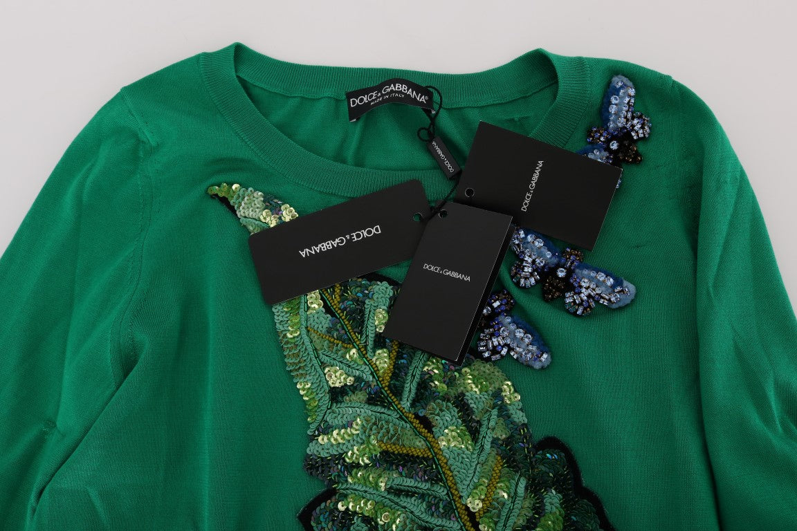 Verzierter grüner Seidenpullover