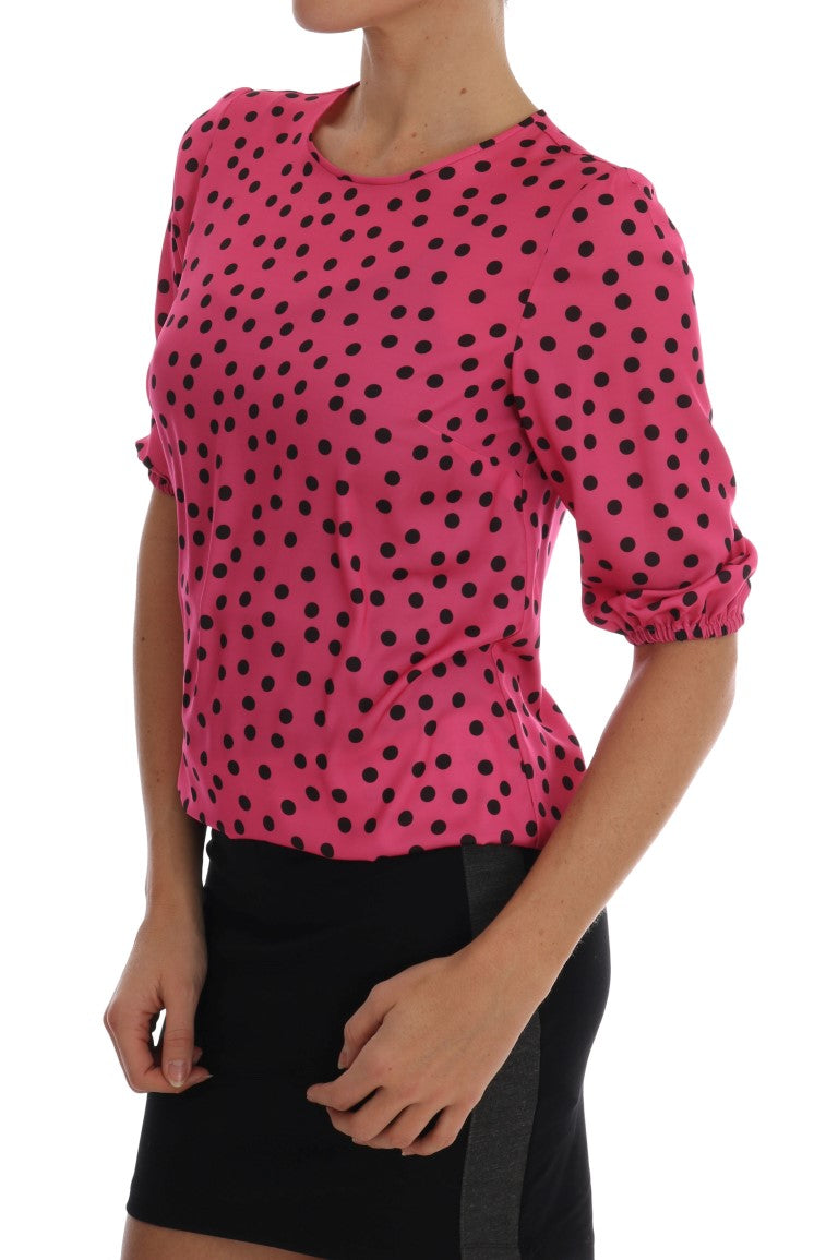 Blusa in seta a pois rosa chic