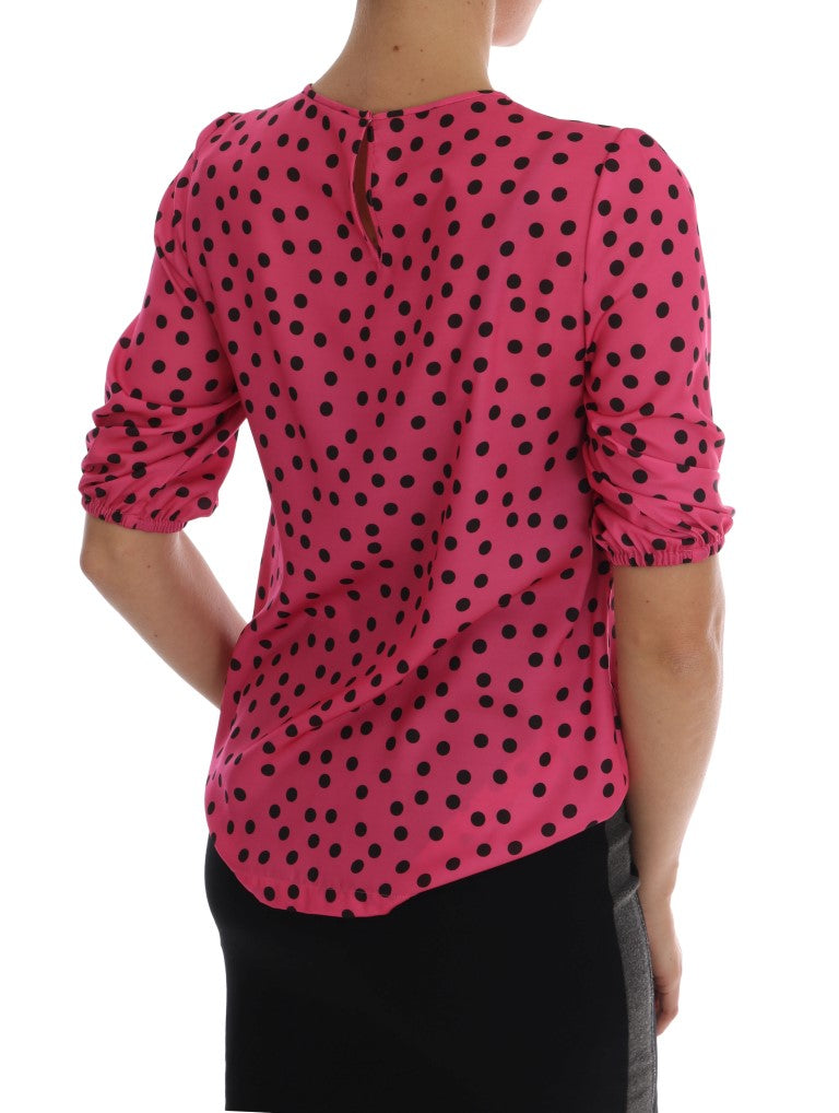 Blusa in seta a pois rosa chic