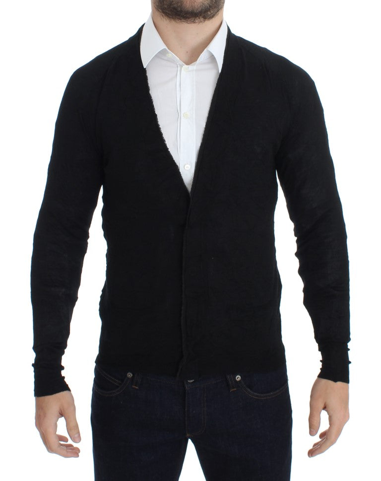 Elegante schwarze Strickjacke aus Merinowolle