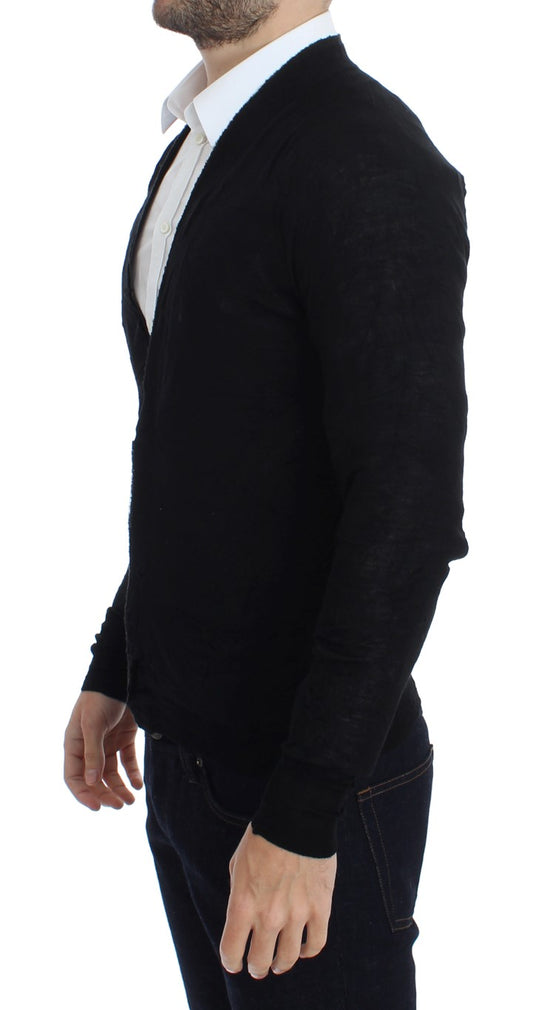 Elegante schwarze Strickjacke aus Merinowolle