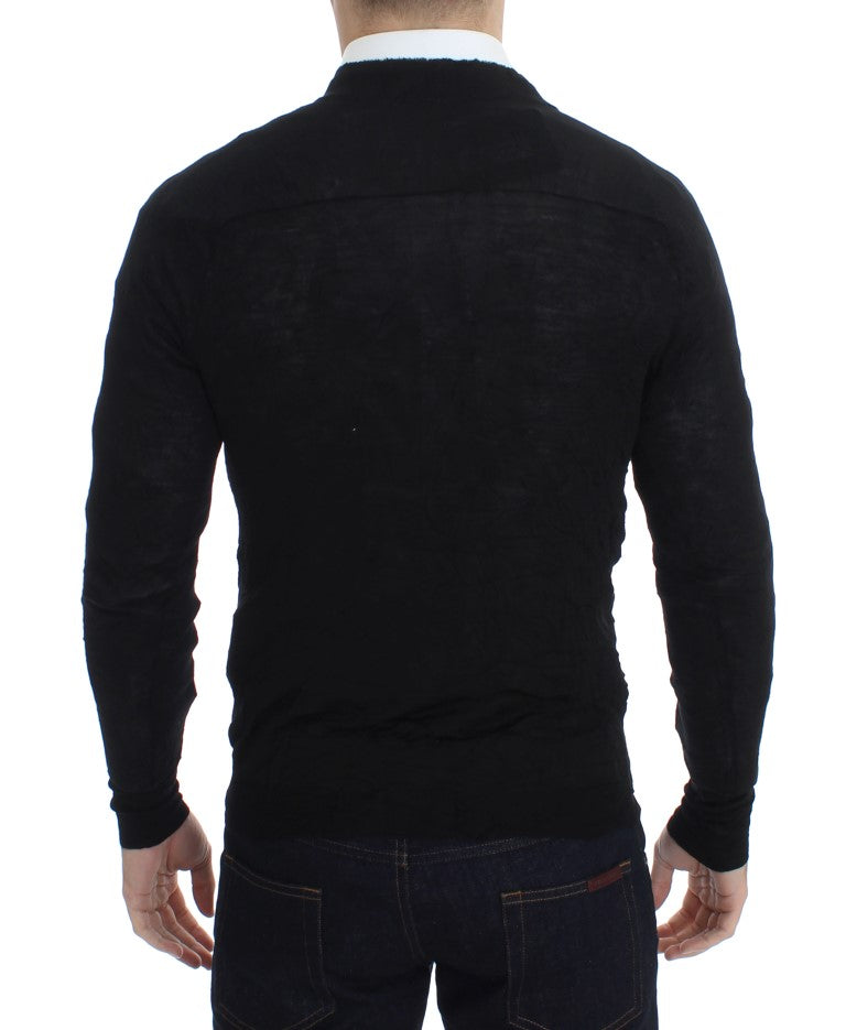 Elegante schwarze Strickjacke aus Merinowolle