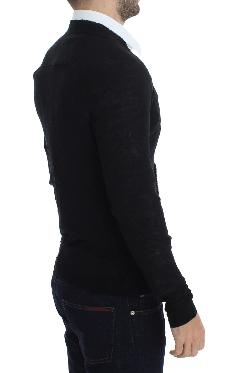 Elegante schwarze Strickjacke aus Merinowolle