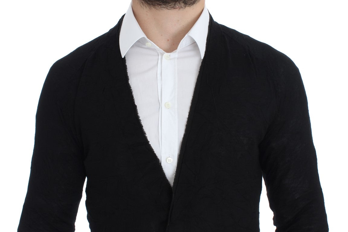Elegante schwarze Strickjacke aus Merinowolle
