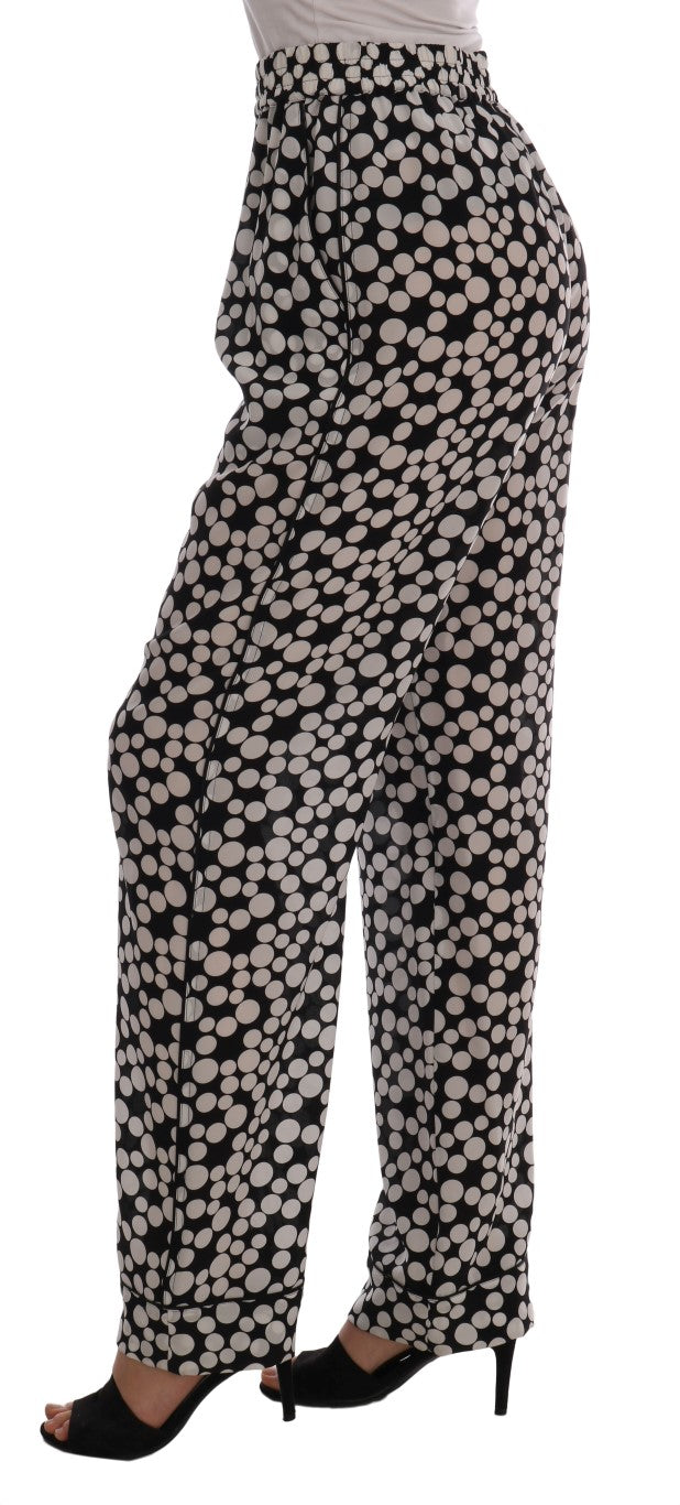 Elegante Seidenhose mit hoher Taille und gepunkteten Punkten