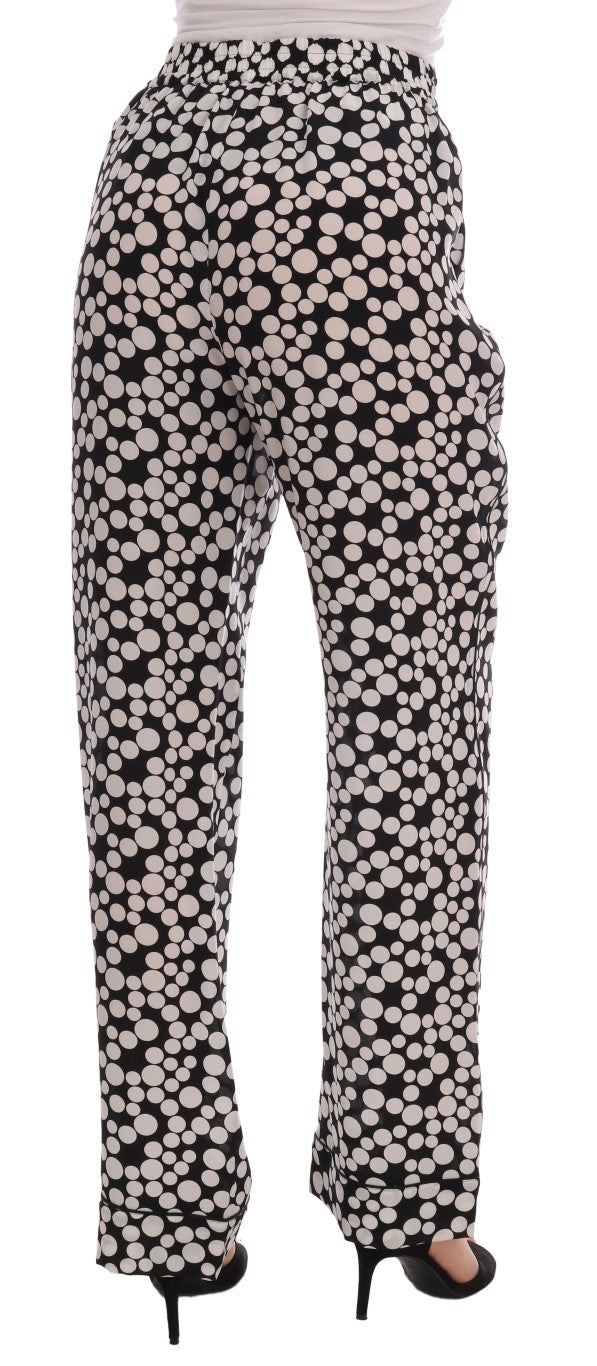 Elegante Seidenhose mit hoher Taille und gepunkteten Punkten