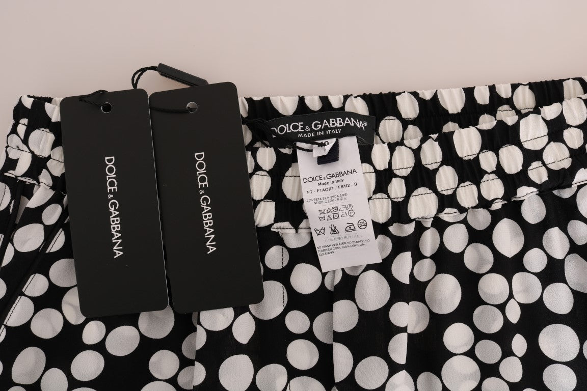 Elegante Seidenhose mit hoher Taille und gepunkteten Punkten