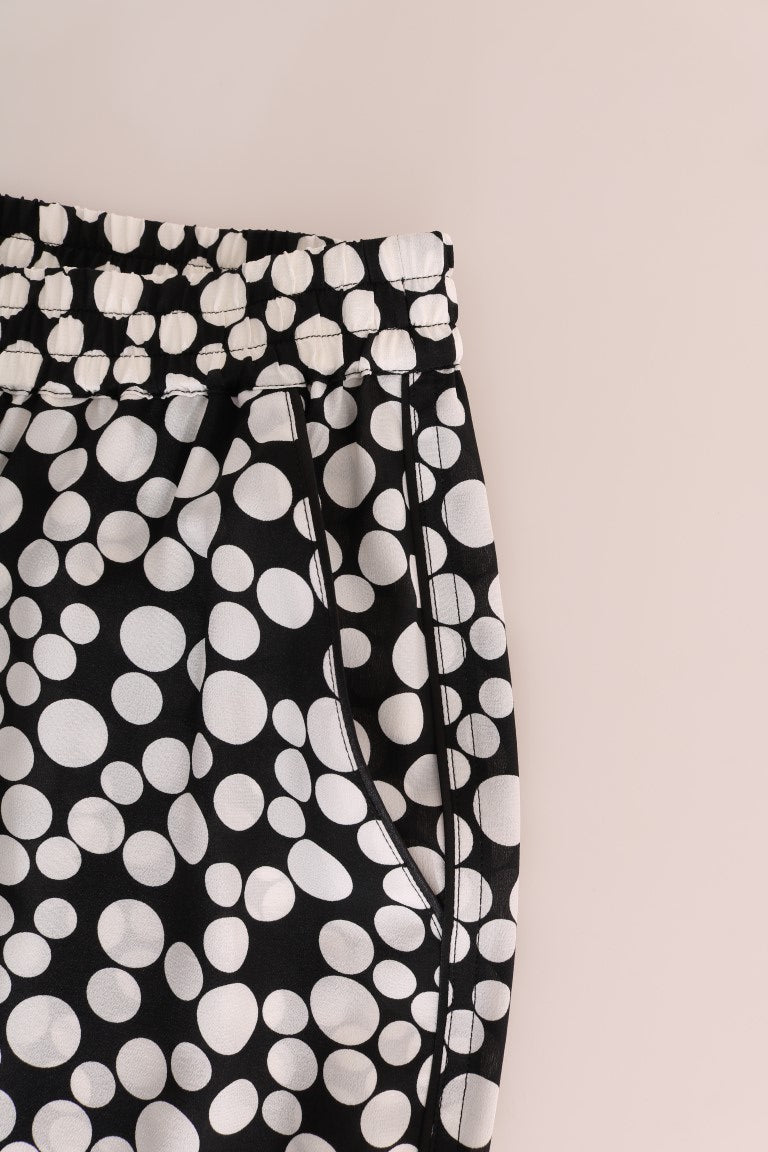 Elegante Seidenhose mit hoher Taille und gepunkteten Punkten