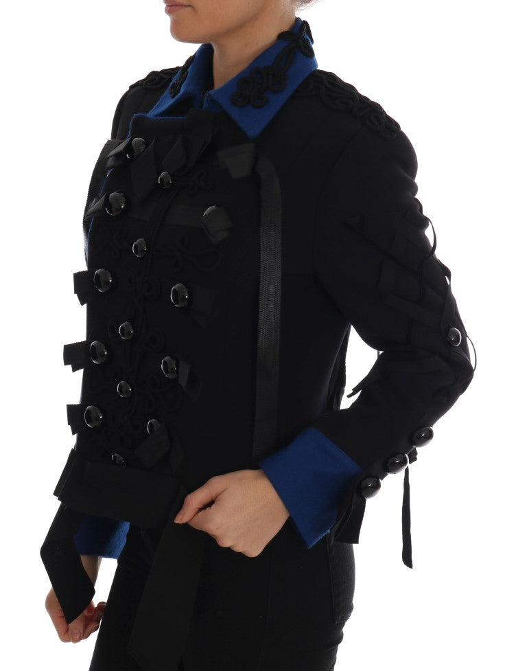 Trench corto elegante nero e blu