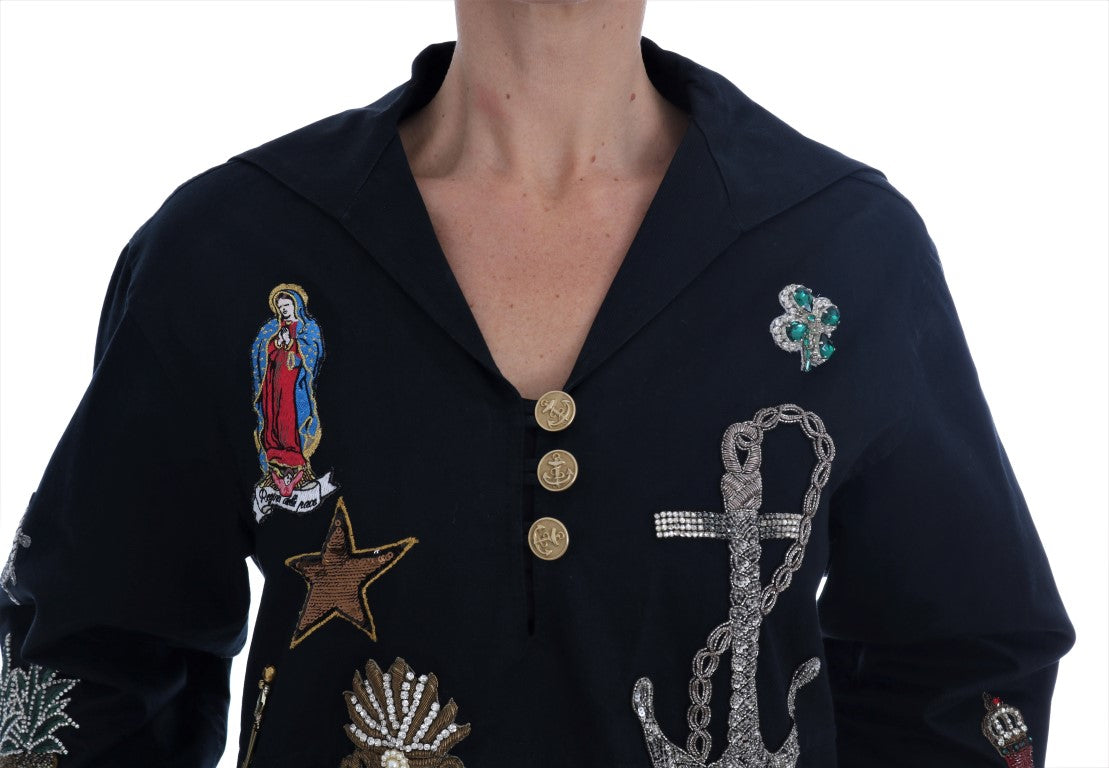Cappotto ricamato in cristallo blu incantato