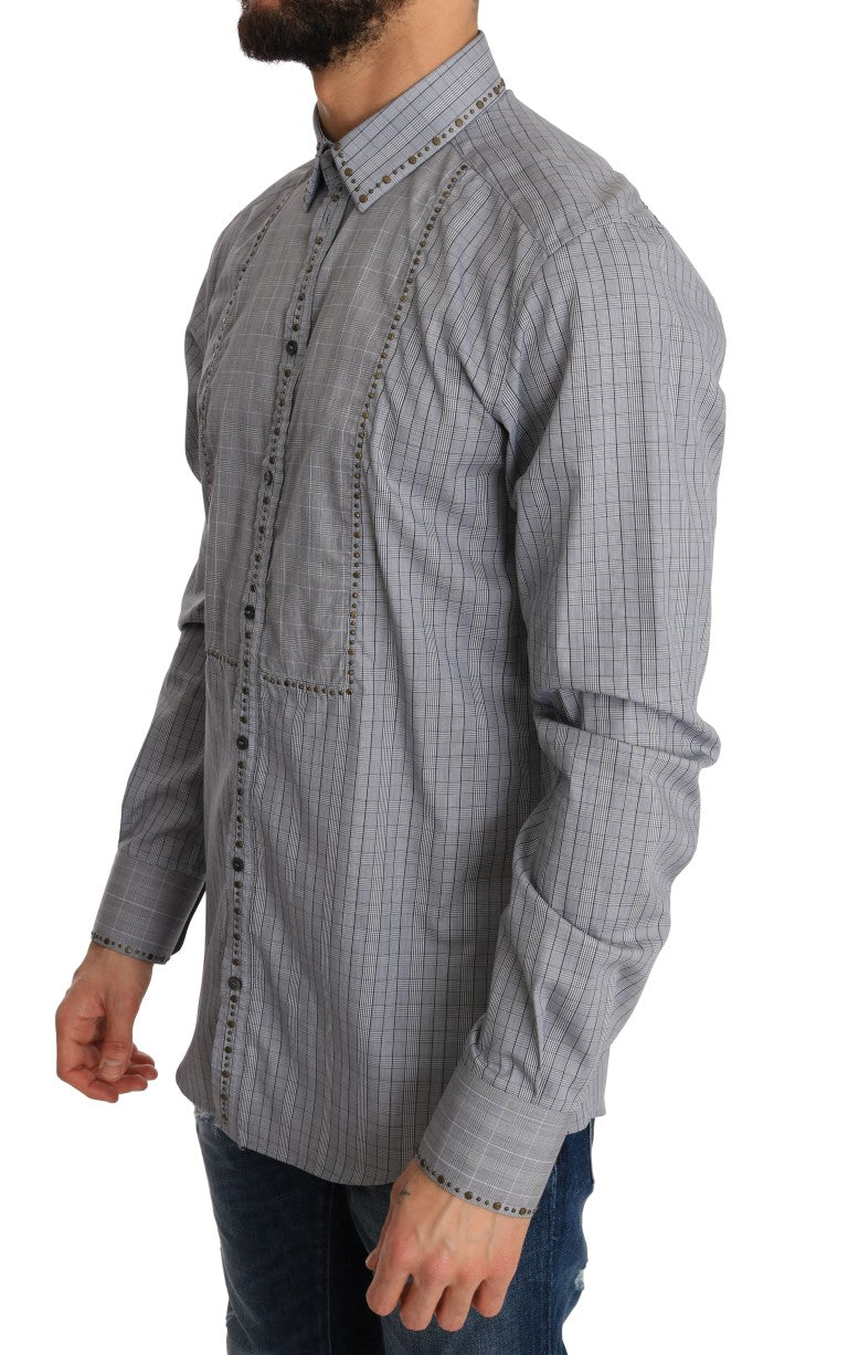 Camicia casual slim fit a quadri grigi eleganti