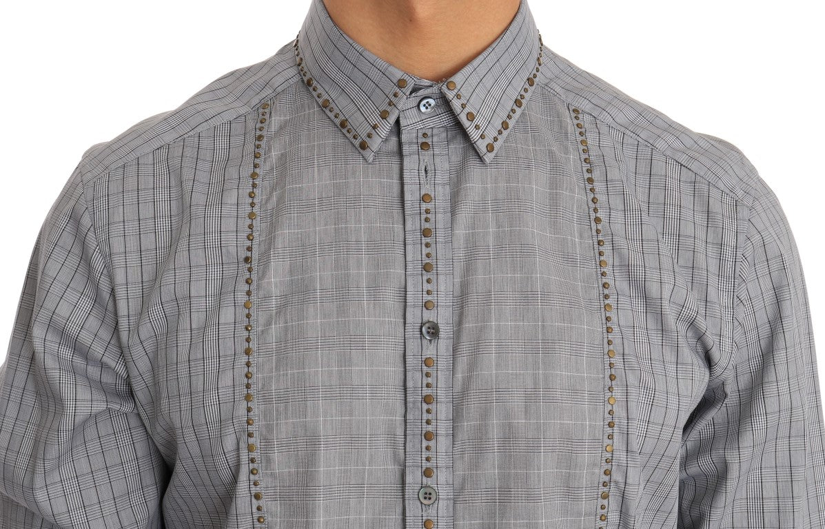 Camicia casual slim fit a quadri grigi eleganti