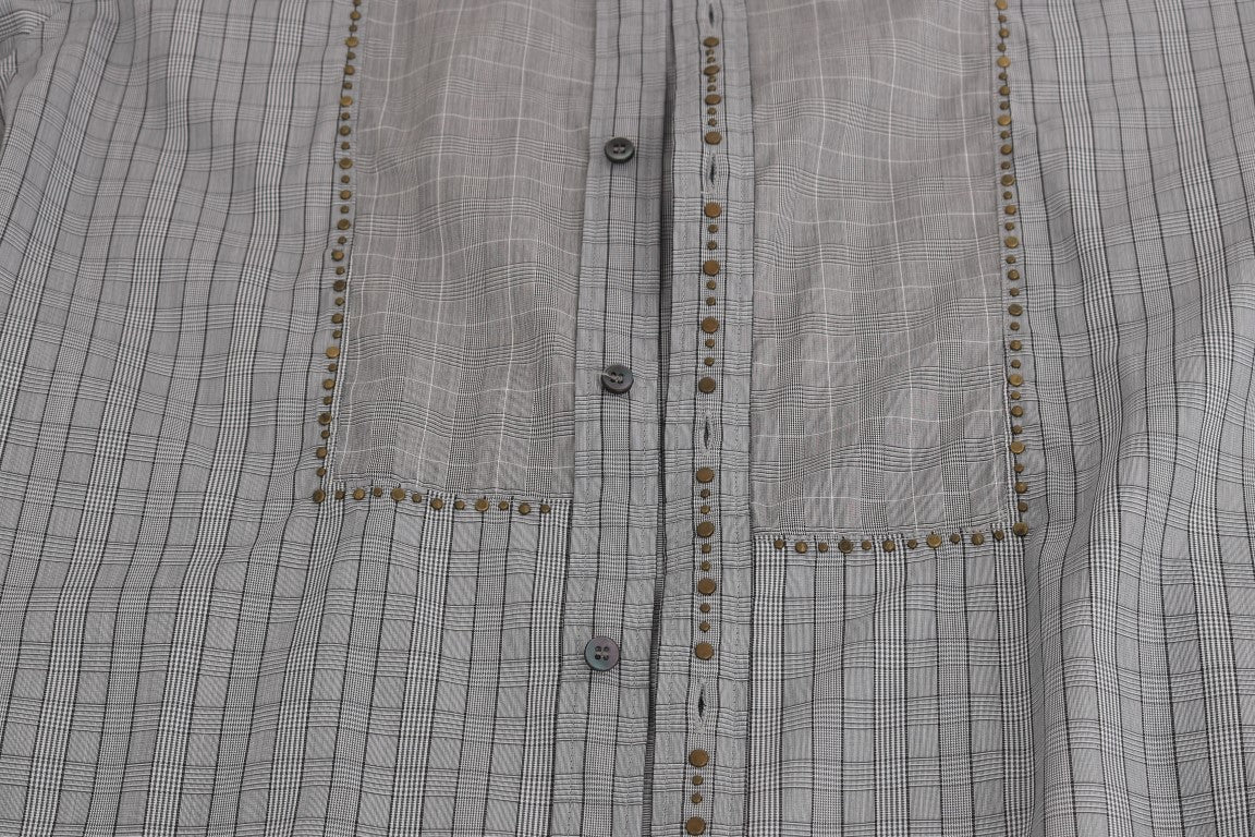 Camicia casual slim fit a quadri grigi eleganti