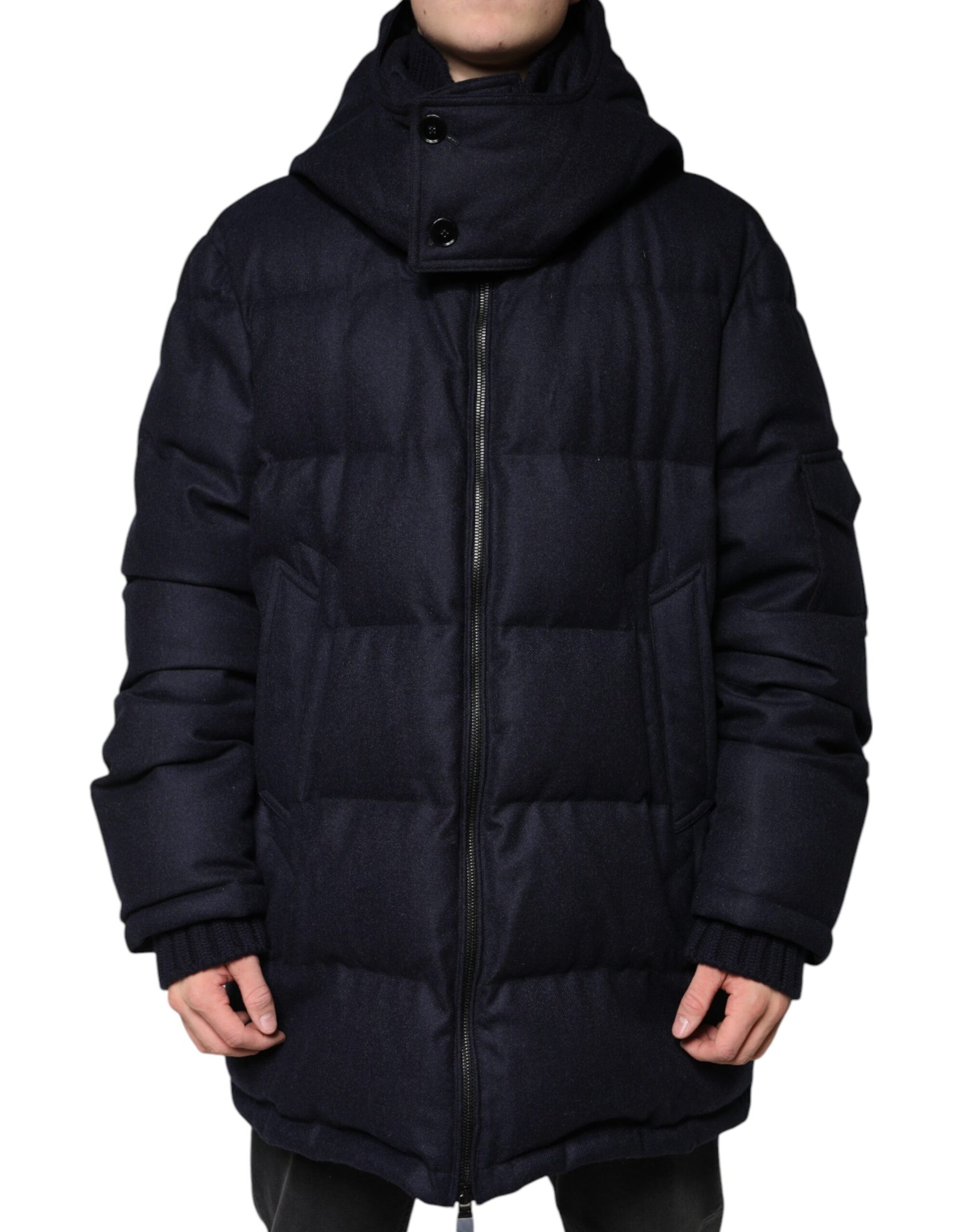 Schwarze Pufferjacke aus Nylon mit Kapuze für Herren