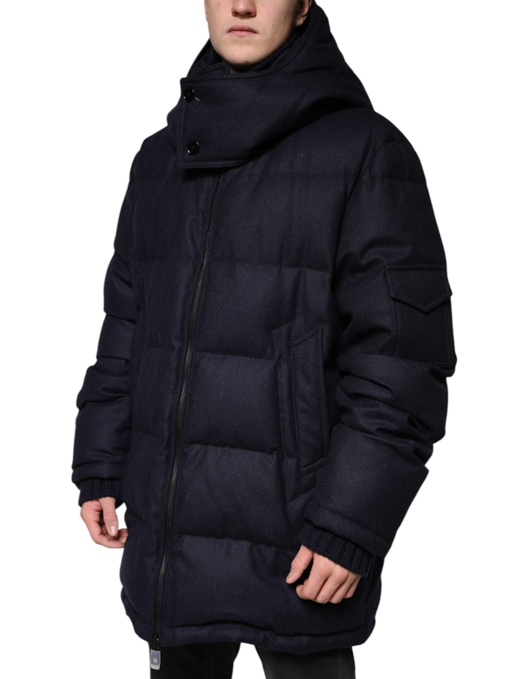Schwarze Pufferjacke aus Nylon mit Kapuze für Herren