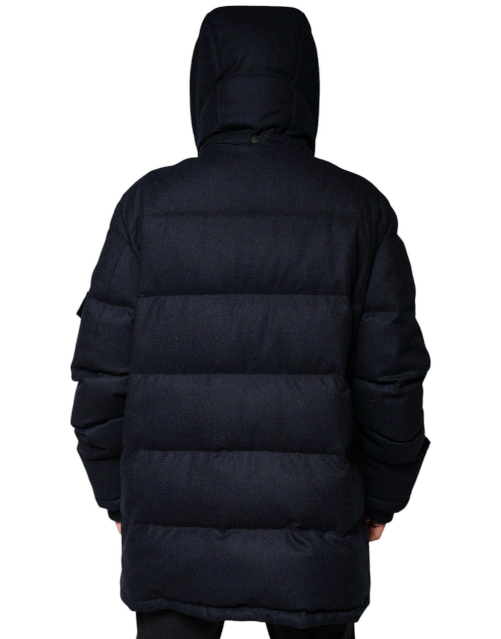 Schwarze Pufferjacke aus Nylon mit Kapuze für Herren