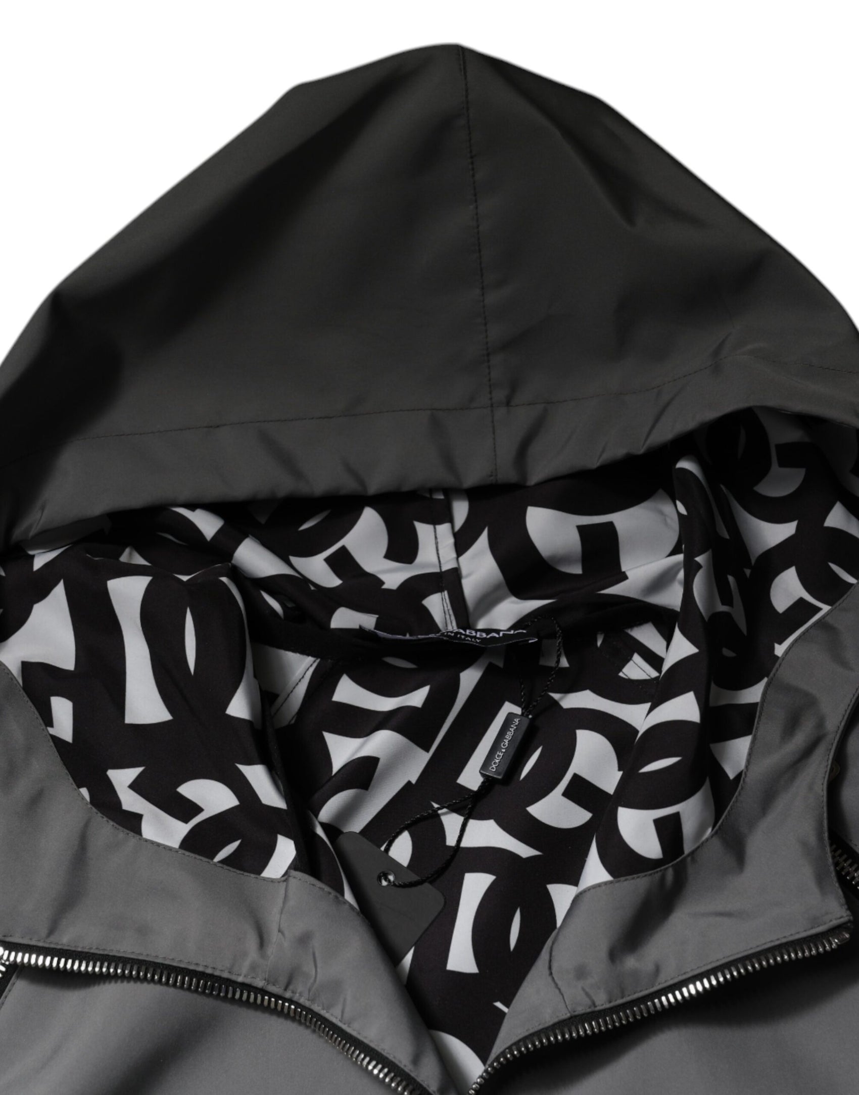 Graue Polyester-Kapuzenjacke für Herren mit durchgehendem Reißverschluss