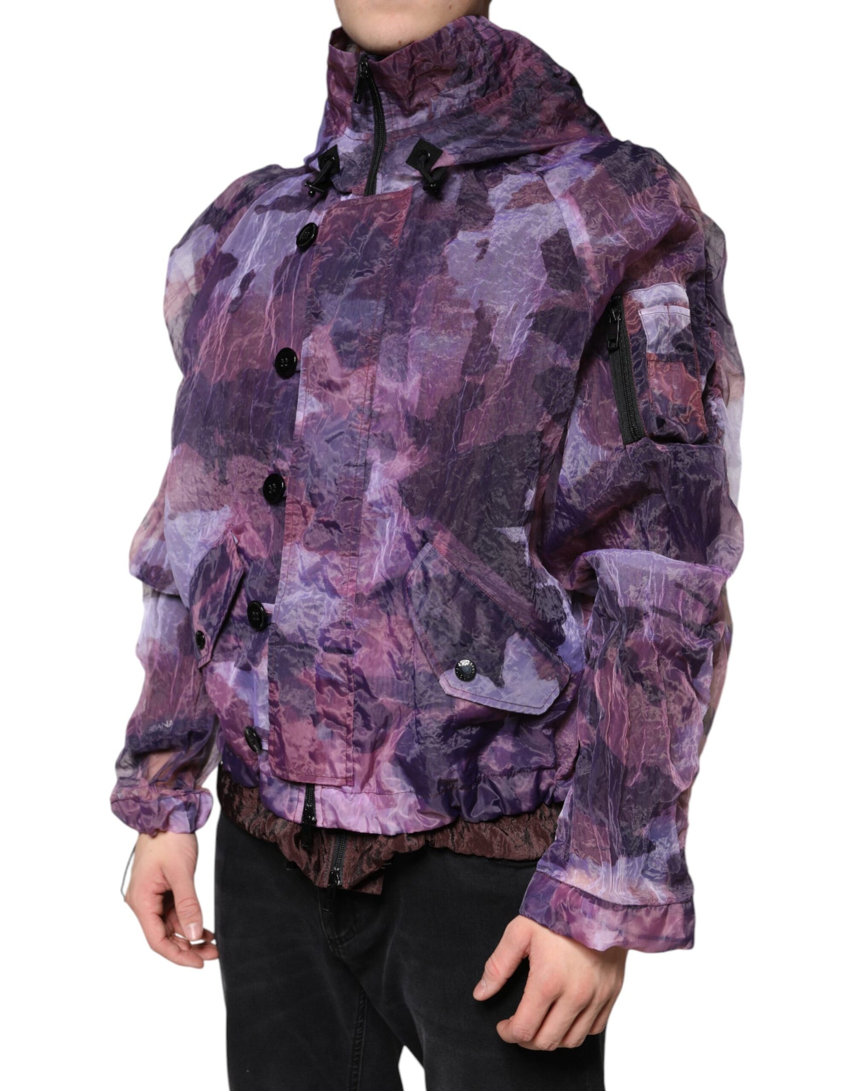 Lila Camouflage Kapuzen Blousonjacke für Herren