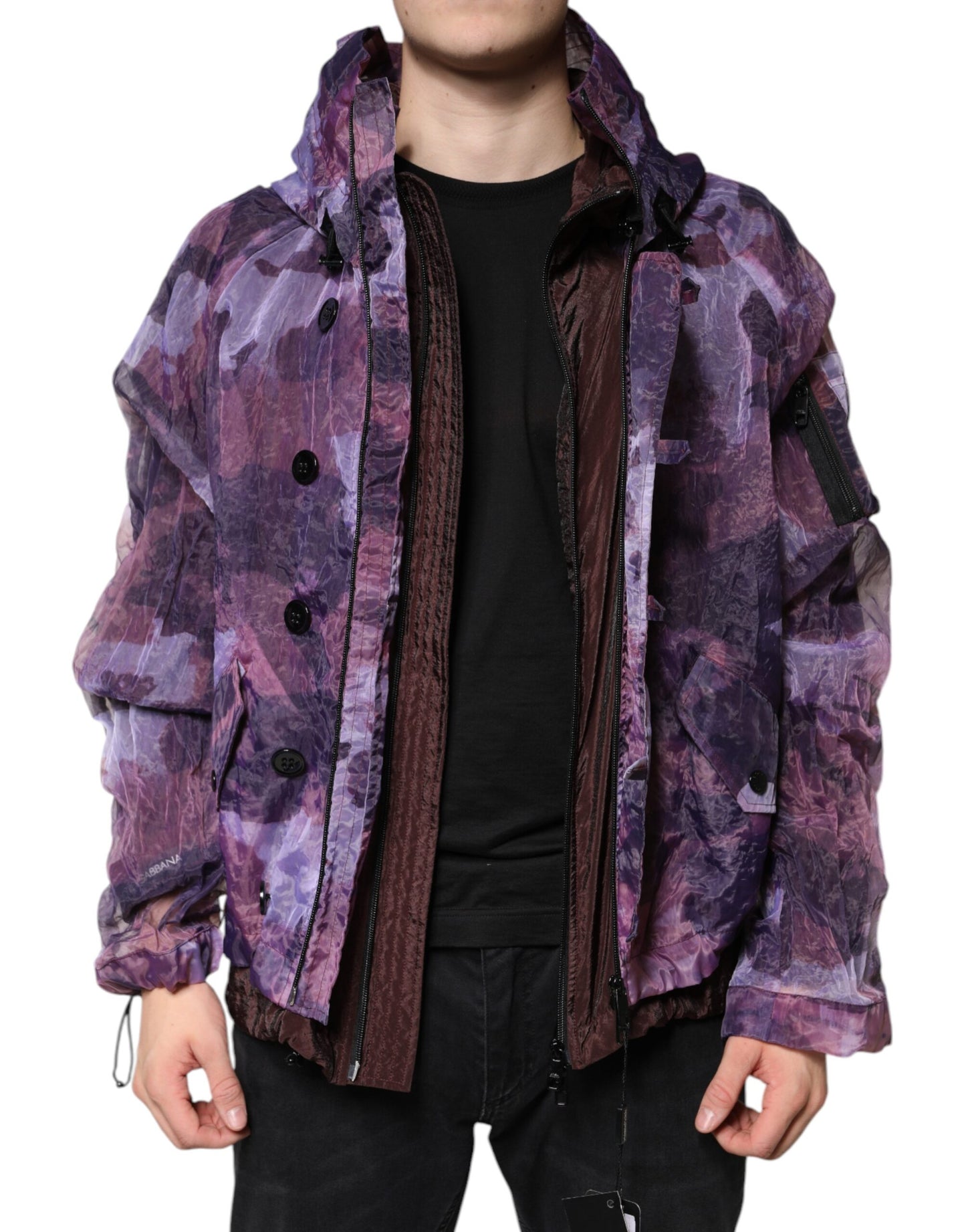 Purple Camouflage Hooded Men Blouson Jacket