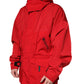 Red Nylon Hooded Men Full Zip Parka Jacket