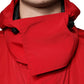 Red Nylon Hooded Men Full Zip Parka Jacket