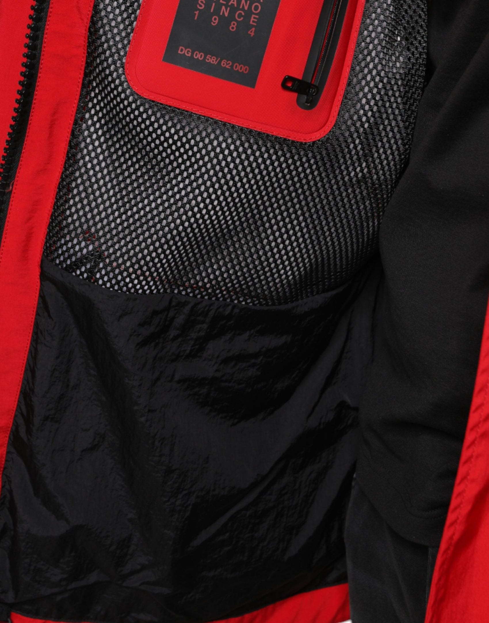 Rote Nylon-Parkajacke mit durchgehendem Reißverschluss für Herren