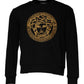 Black Medusa Embroidery Crew Neck Pullover Sweater