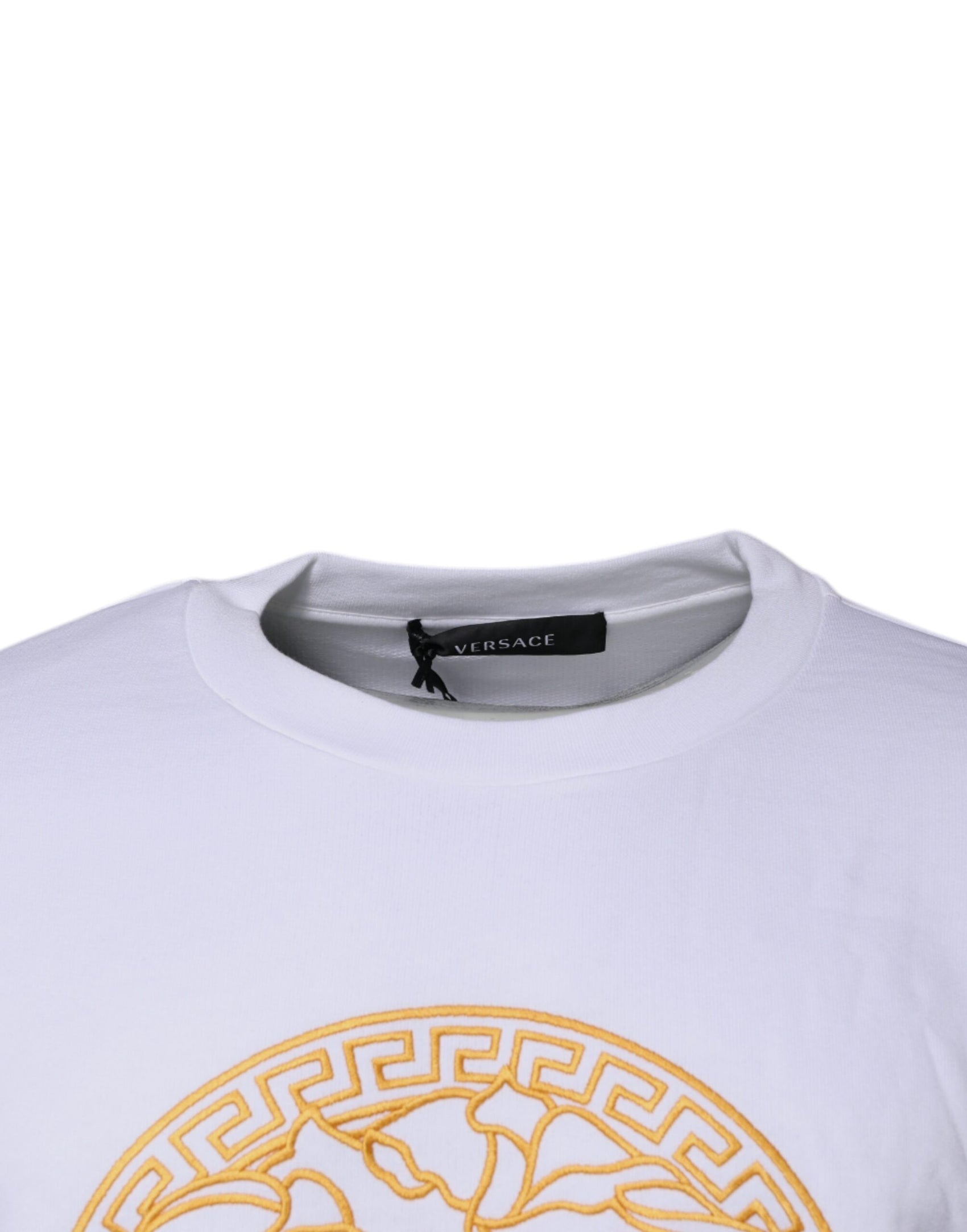 Weißer Pullover mit Rundhalsausschnitt und Medusa-Stickerei