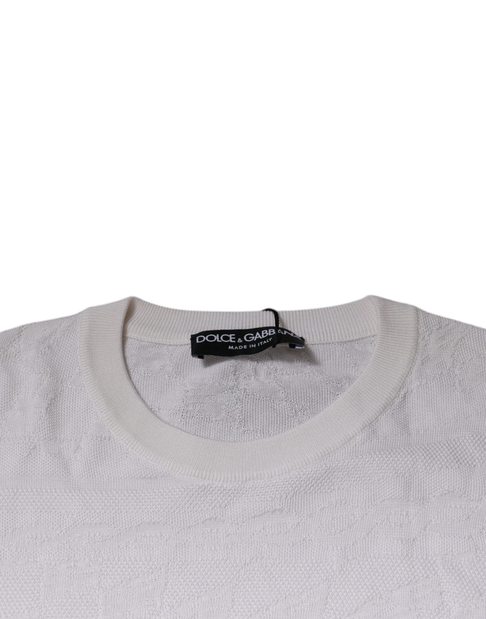 Weißer Herrenpullover aus Seide mit Rundhalsausschnitt