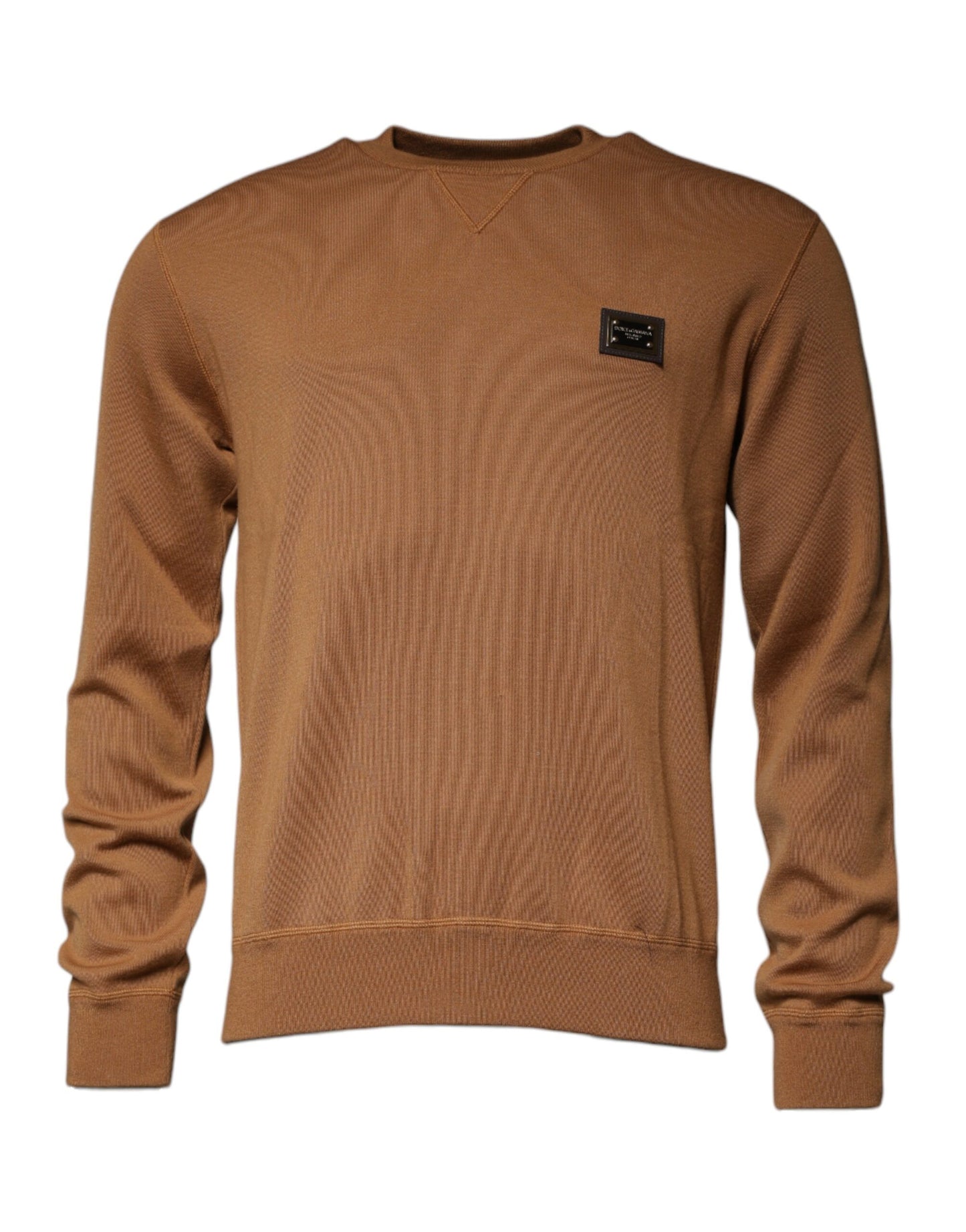 Brauner Pullover mit Rundhalsausschnitt und Logo-Plakette