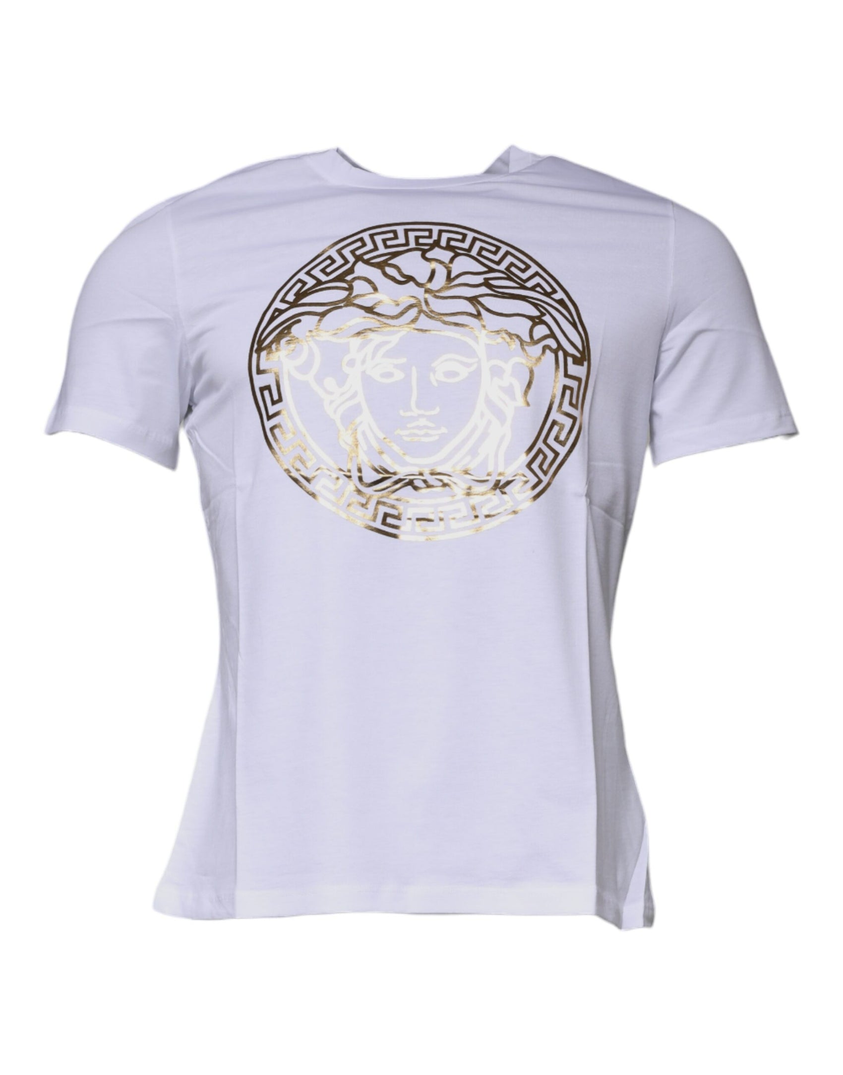 Weißes Baumwoll-T-Shirt mit Rundhalsausschnitt und Medusa-Print