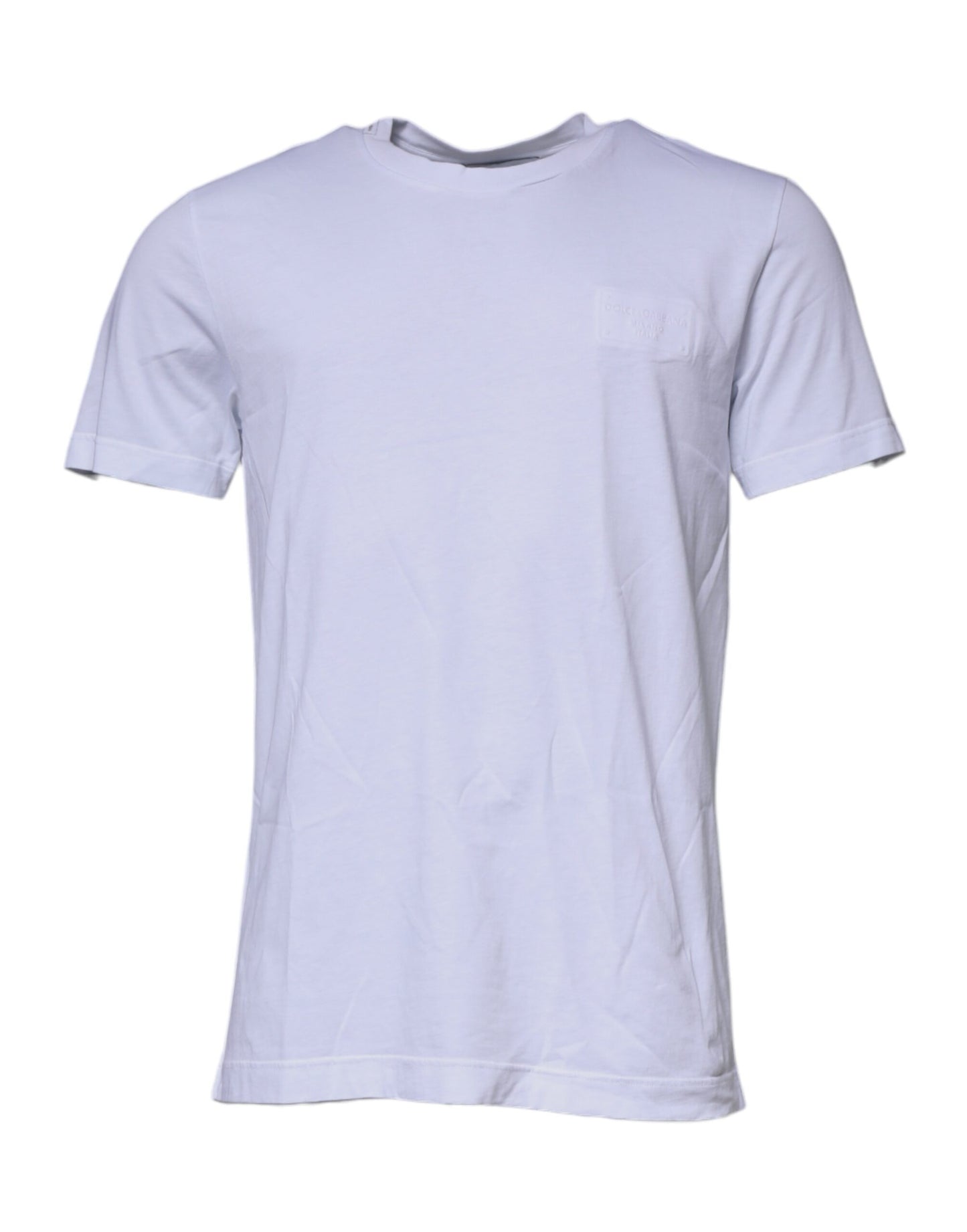 Weißes Baumwoll-T-Shirt mit Rundhalsausschnitt und Logo-Patch