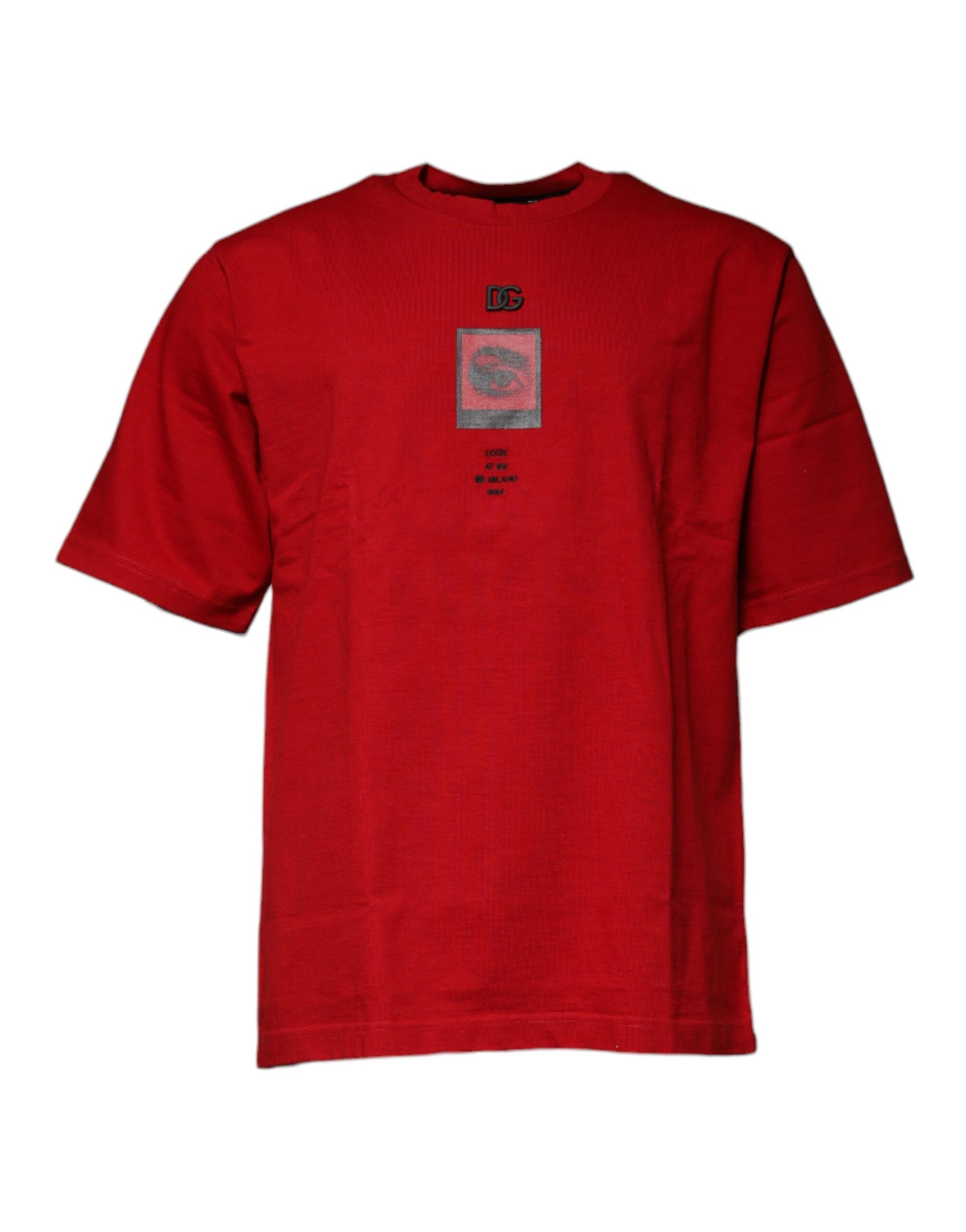 Rotes DG Eye Baumwoll-T-Shirt mit Rundhalsausschnitt