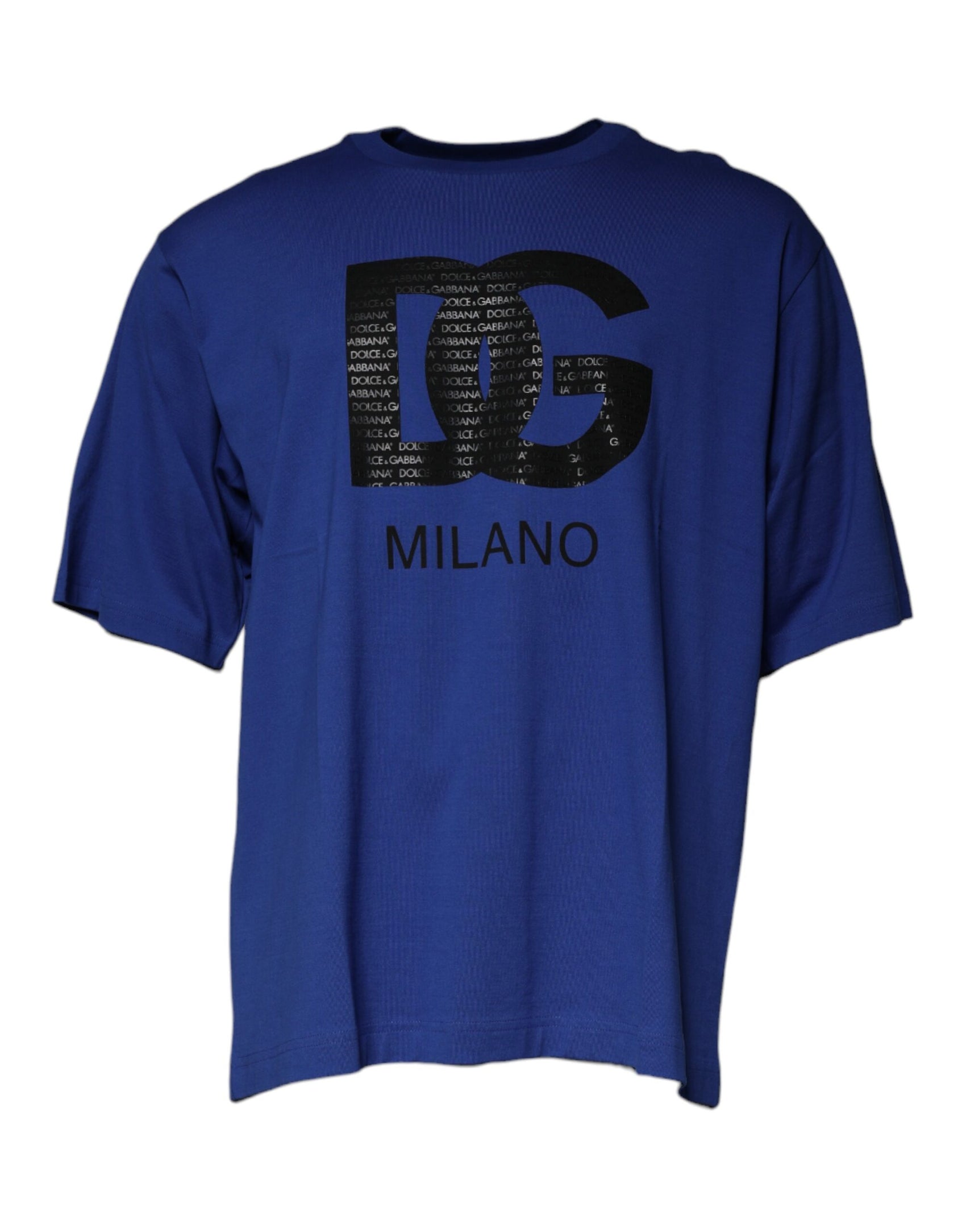 T-shirt girocollo da uomo in cotone con stampa logo blu