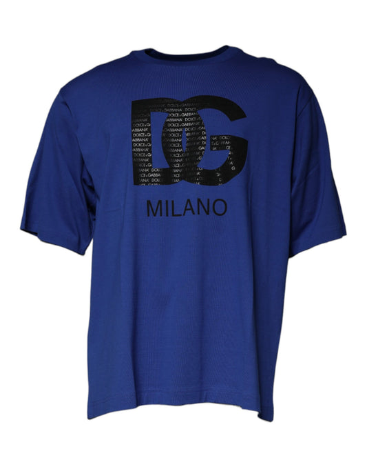 Blaues Herren-T-Shirt aus Baumwolle mit Rundhalsausschnitt und Logo-Print