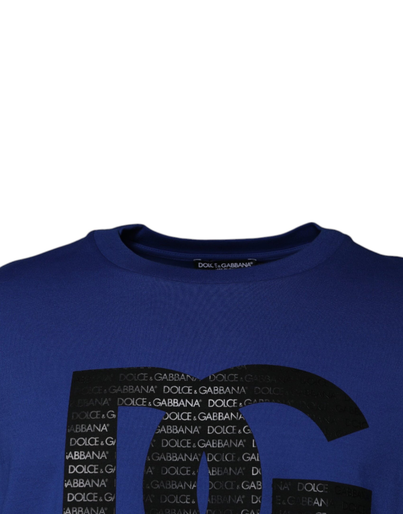 T-shirt girocollo da uomo in cotone con stampa logo blu