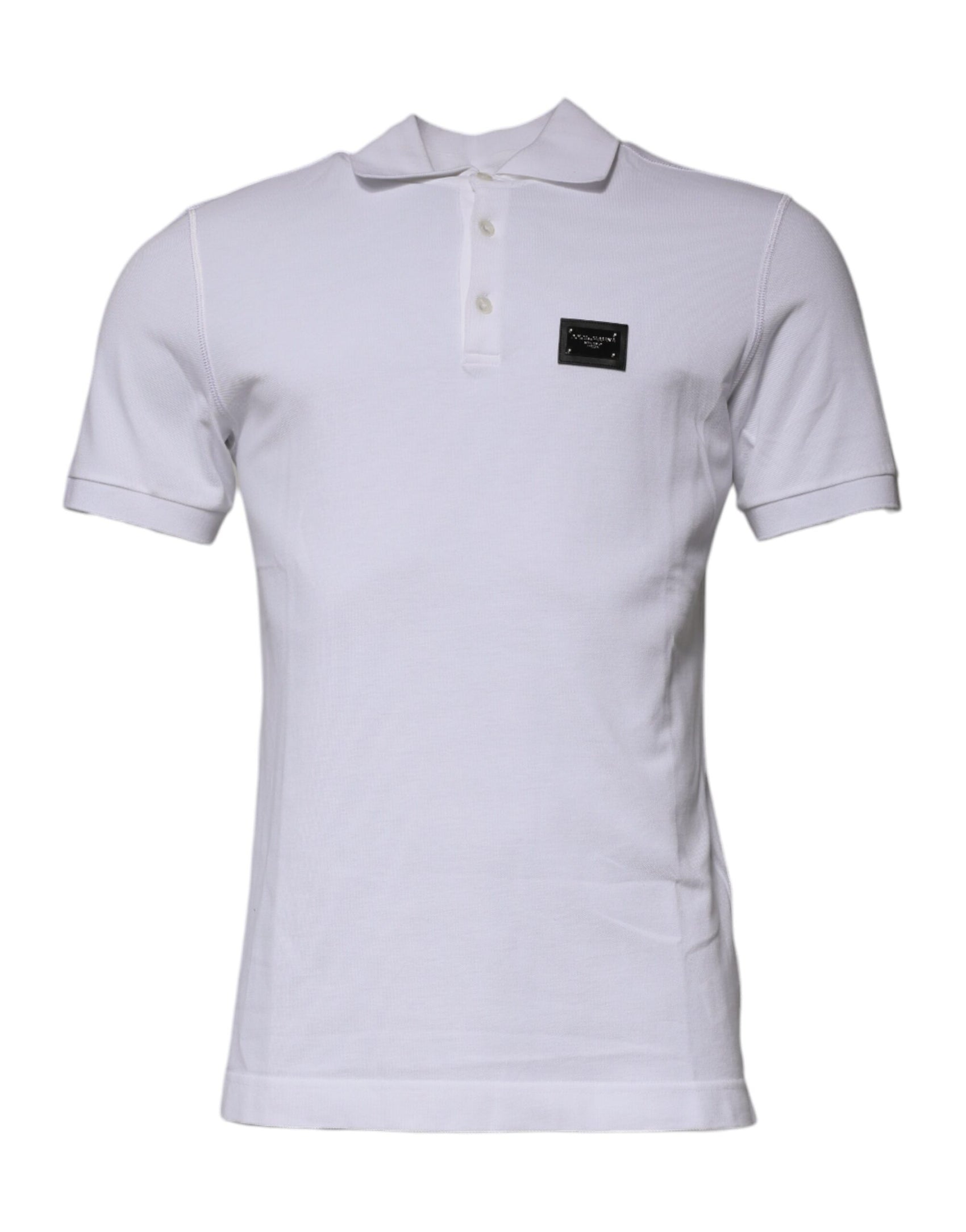 Weißes Poloshirt aus Baumwolle mit Logo-Schild und Kragen