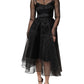 Schwarzes A-Linien-Midi-Cocktailkleid aus Tüll