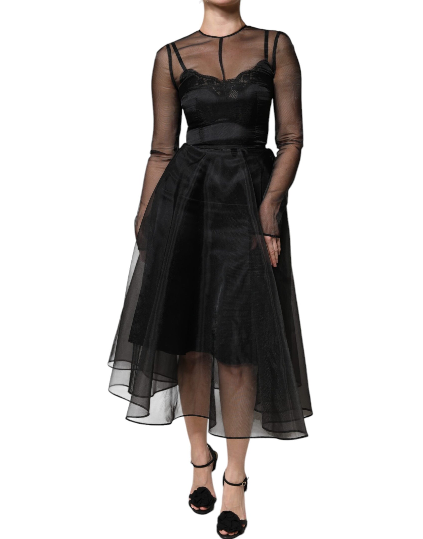 Abito da cocktail midi a trapezio in tulle nero