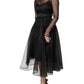 Schwarzes A-Linien-Midi-Cocktailkleid aus Tüll