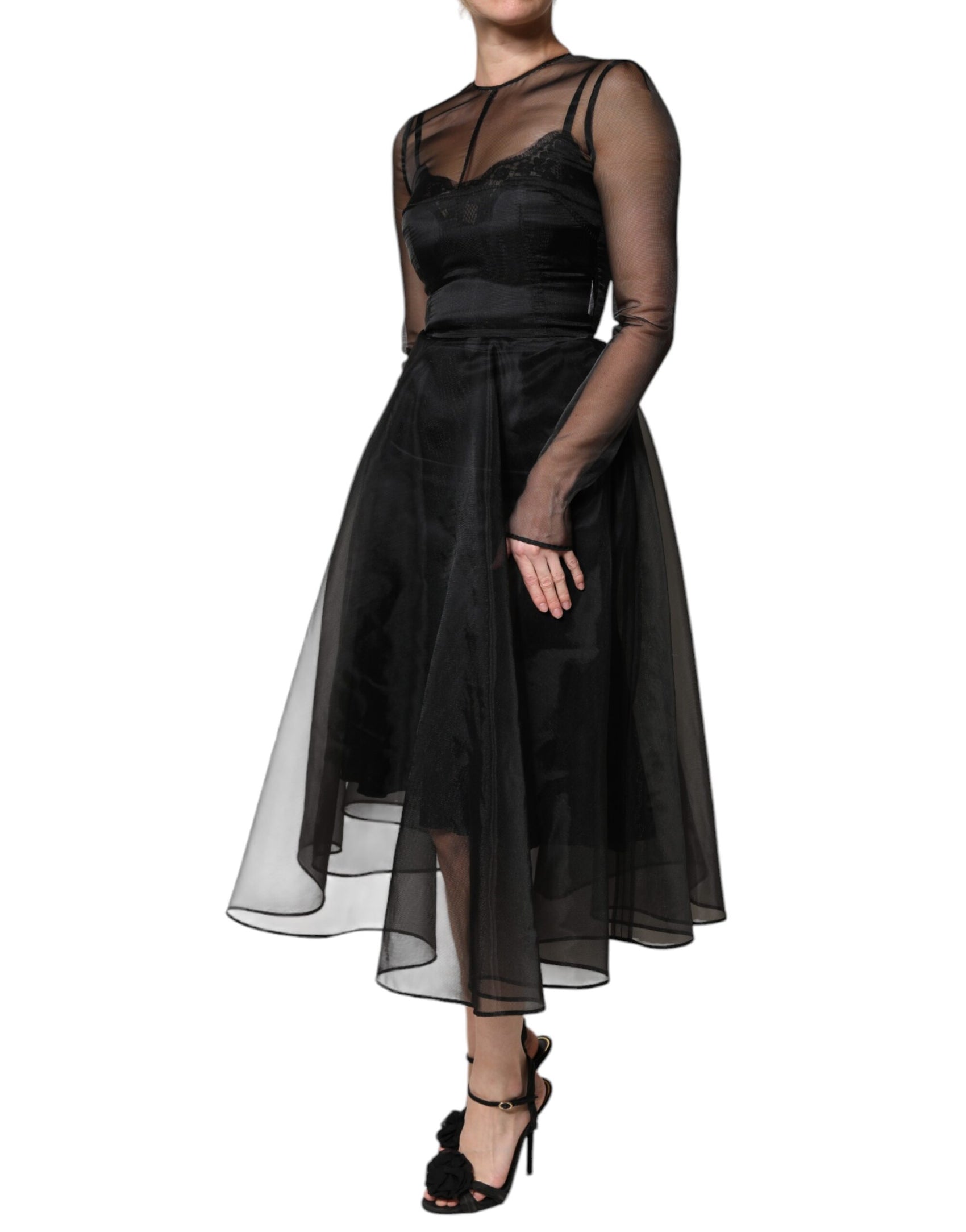 Abito da cocktail midi a trapezio in tulle nero