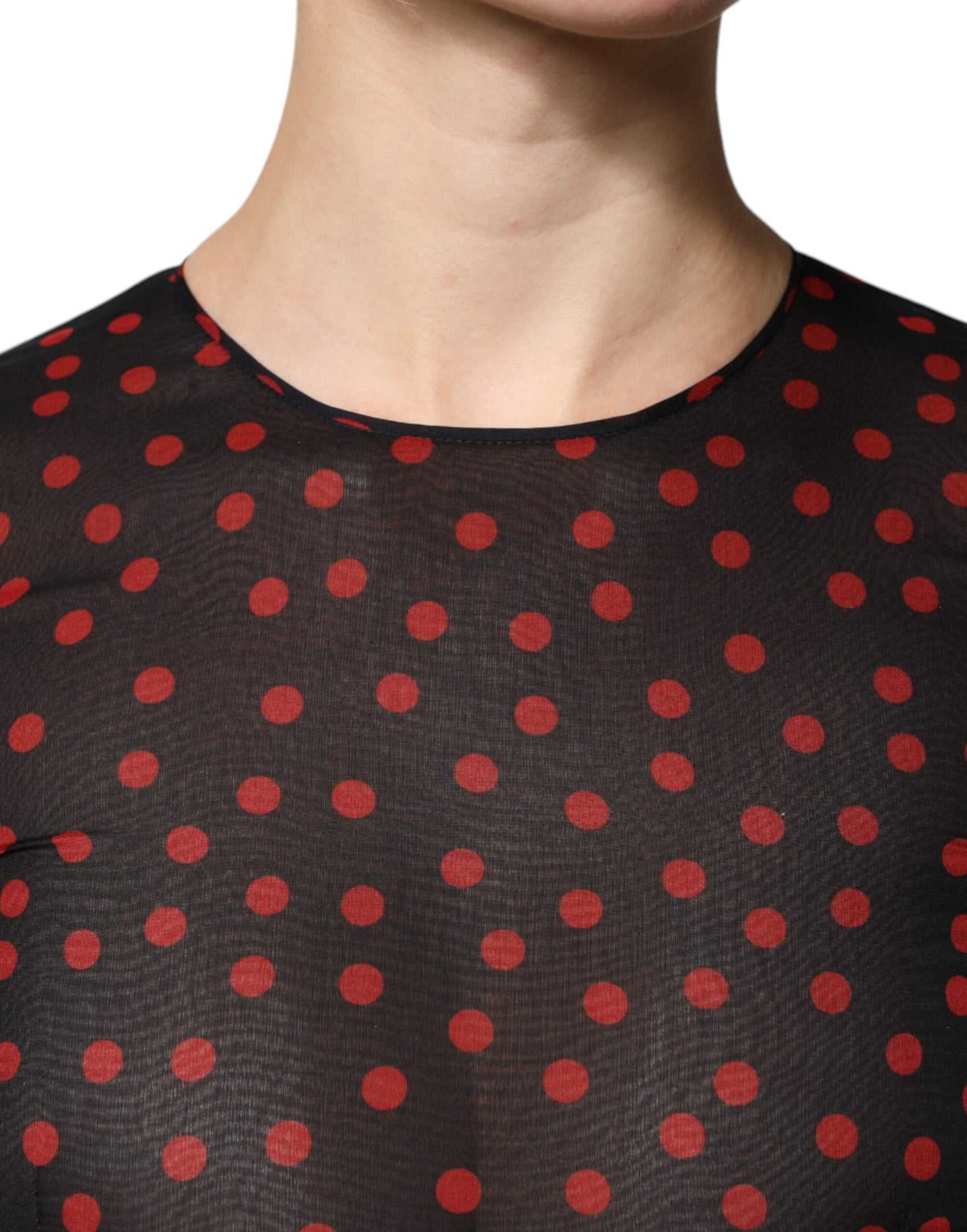 Schwarz-rotes Midikleid aus Seide mit Polka Dots
