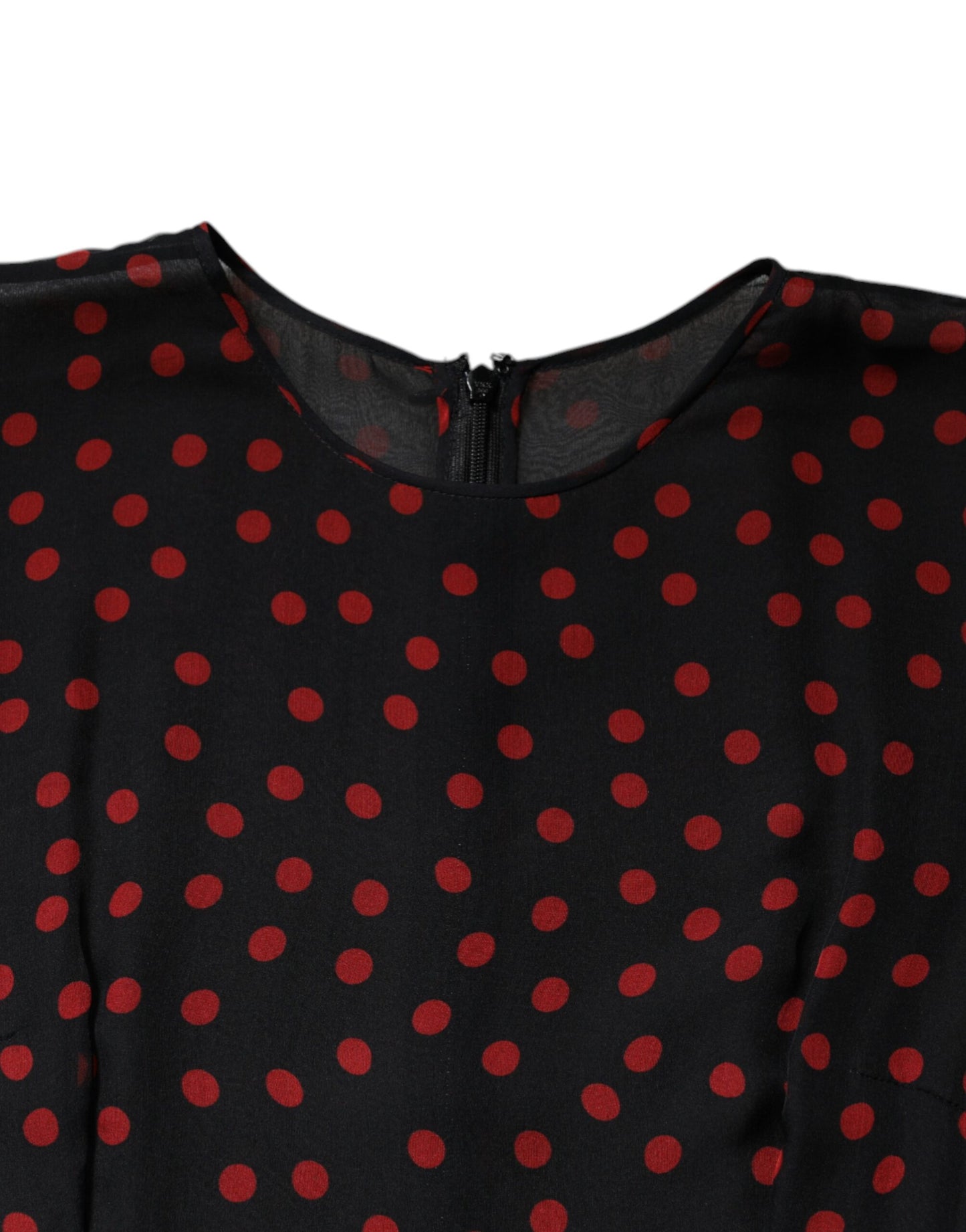 Schwarz-rotes Midikleid aus Seide mit Polka Dots
